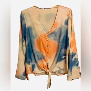 SHEIN Tie Front Blouse Pastel Tie Dye Medium